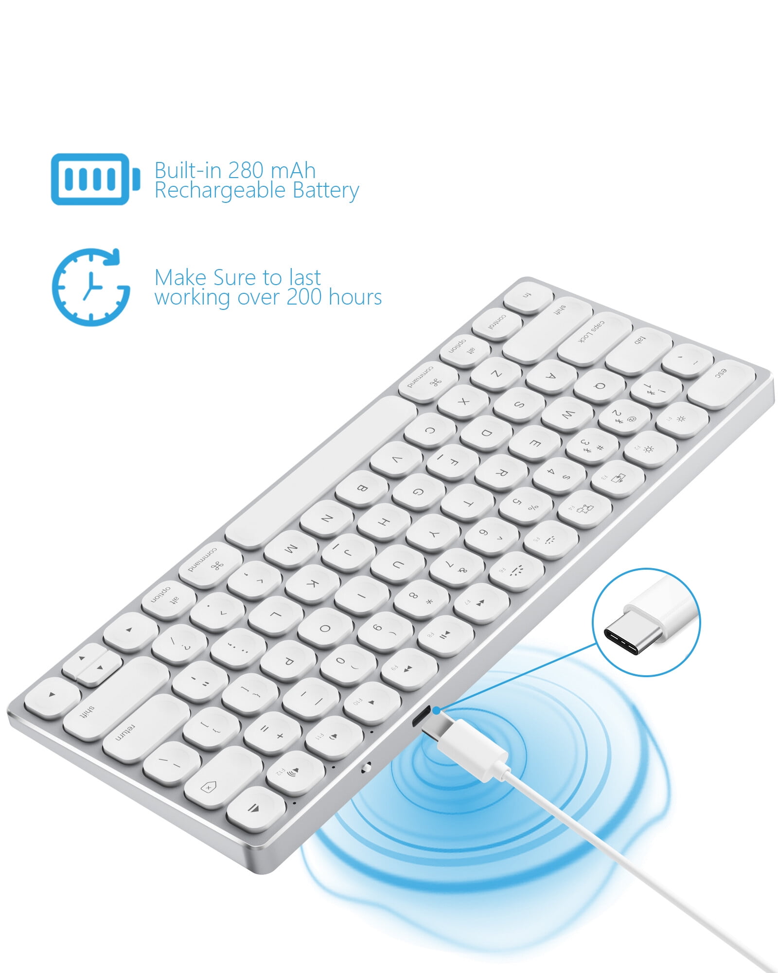 Yivandi Aluminum Wireless Bluetooth Keyboard for Mac OS – Compact Design, Backlit Keys, Rechargeable Battery – Compatible with iMac, MacBook Pro, Mac Mini, iPad