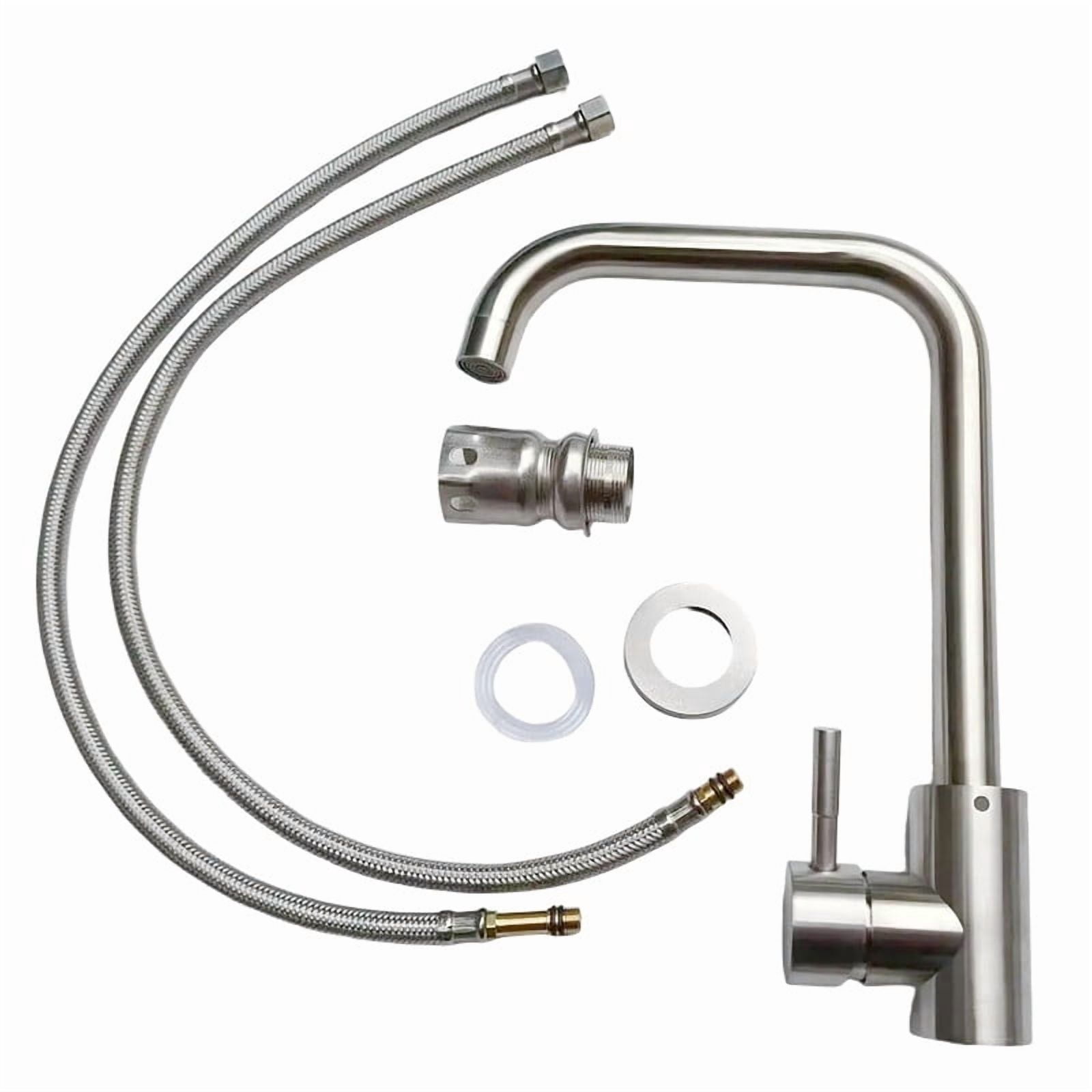 Kitchen Sink Faucet Stainless Steel Brushed Nickel Mix Hot & Cold Water Taper Single Handle Suit for 1 Hole
