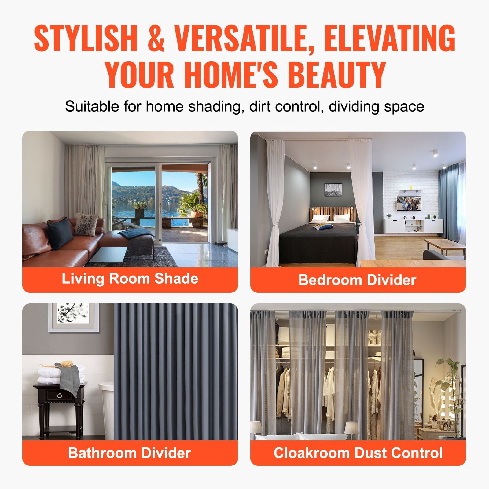 Ceiling Curtain Track Set 4-Pack 35 Inch Tracks Aluminum Alloy Smooth Sliding Ceiling or Wall Mount for Various Curtain Types