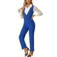 thumbnail image 2 of INSPIRE CHIC Women's V Neck Belted Sleeveless Straight Leg Elegant Suspenders Jumpsuit S Royal Blue, 2 of 5