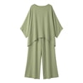 thumbnail image 4 of Xaqiouau Women 2 Piece Loungewear Round Neck Dolman Long Sleeve Top Elastic Waist Wide Leg Pants Summer Casual Cotton Blend Travel Daily Outfit Sets Army Green L, 4 of 5