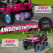 Joyracer 24V Ride on Toys Truck 4WD/2WD Switchable with Remote Control & 2 XL Seater, 800W Powered Ride on Car with Spring Suspension, 3 Speeds, Bluetooth Music Gift for Big Kids, Pink