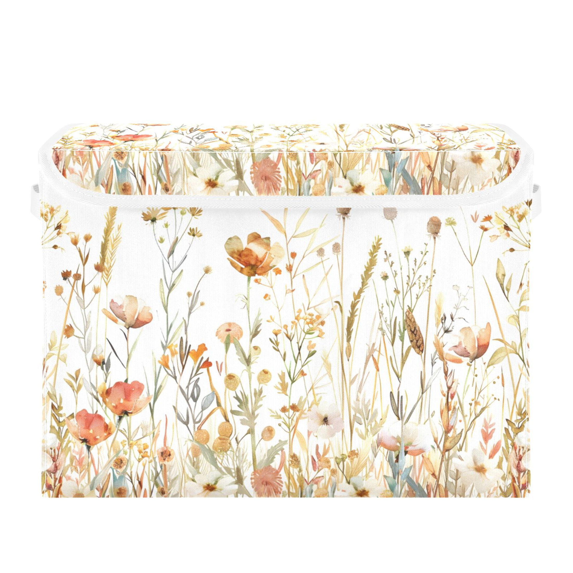 Ryvnso Watercolor Wild Flower Large Lidded Foldable Storage Baskets Cubes Boxes Lids Bin for Home