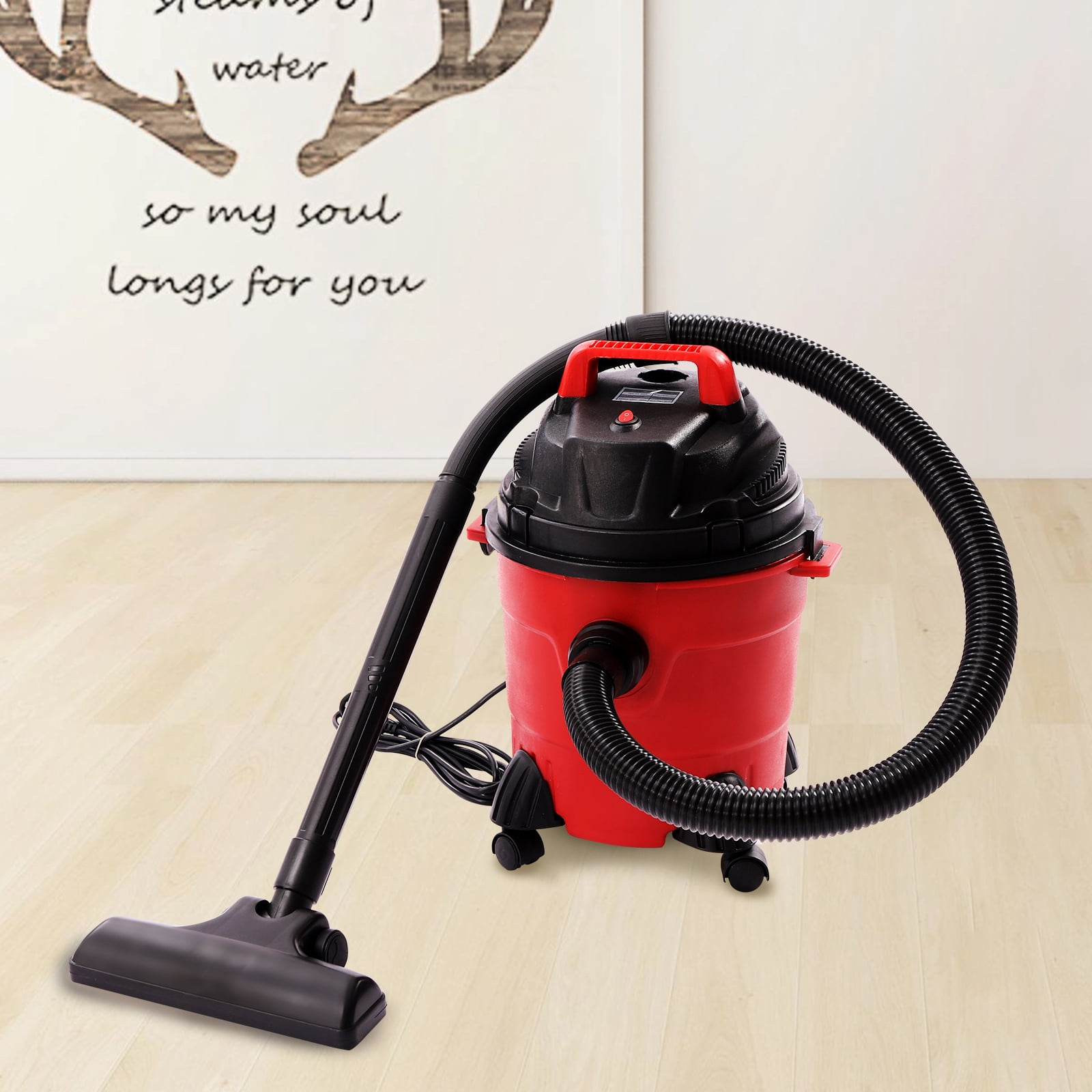 Red Car Wet/Dry Vacuum Cleaner w/Wheels Home Garage Workshop Cleaning Machine 1.34HP for Home, Garage