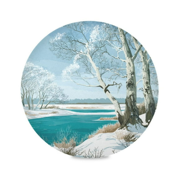 Round Placemat Heat Resistant & Wrinkle-Free Dining Table Decor Placemat For Home & Weddings Trees and River