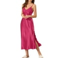 thumbnail image 2 of INSPIRE CHIC Women's Long Satin Nightgowns V Neck Soft Chemise Pajama Dress Lounge Nightdress XL Rose Red, 2 of 6