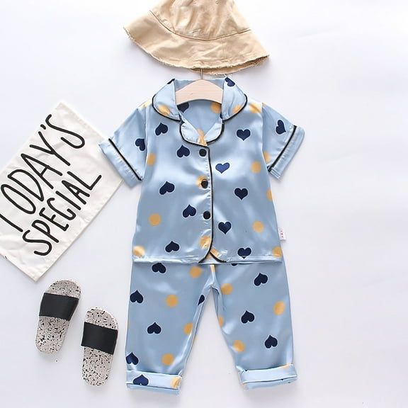 Toddler Girls Pajama Set Heart Print Short Sleeve Button Down Shirts Pants Summer Pajamas for Girls Clothes Size 3T