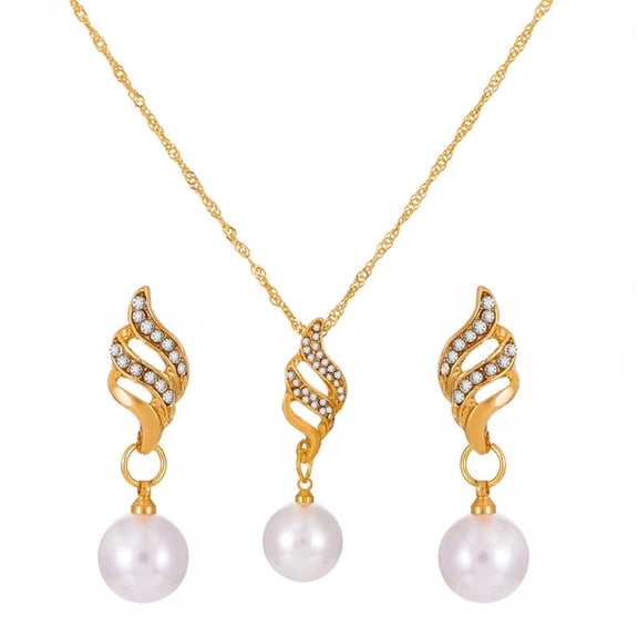 QIQUWOHUL Pearl Jewelry Set Freshwater Cultured Pearls Pendant Necklace Teardrop Pearl Dangling Earrings Cubic Zirconia Pearl Wedding Jewelry Set For Bridal Women Bridesmaids & Br