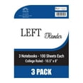 3 Pack 100 Count LeftHanded Spiral Notebook, College Ruled (Black, Blue, and Red
