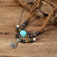 thumbnail image 4 of HETICA Bohemian Tribal Flower Necklace with Turquoise & Wood Beads, Adjustable Braided Hemp Cords, Women's, 4 of 7