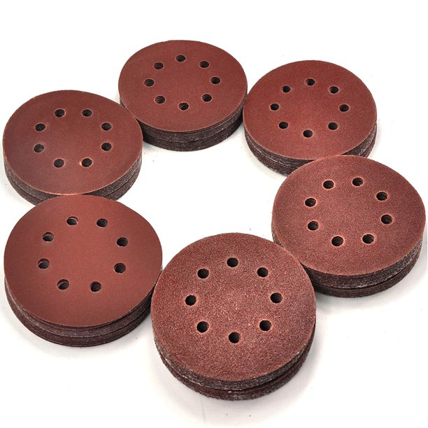 120 Pack 5 Inch Sandpaper Discs, Hook and Loop Adhesive, 8 Hole
