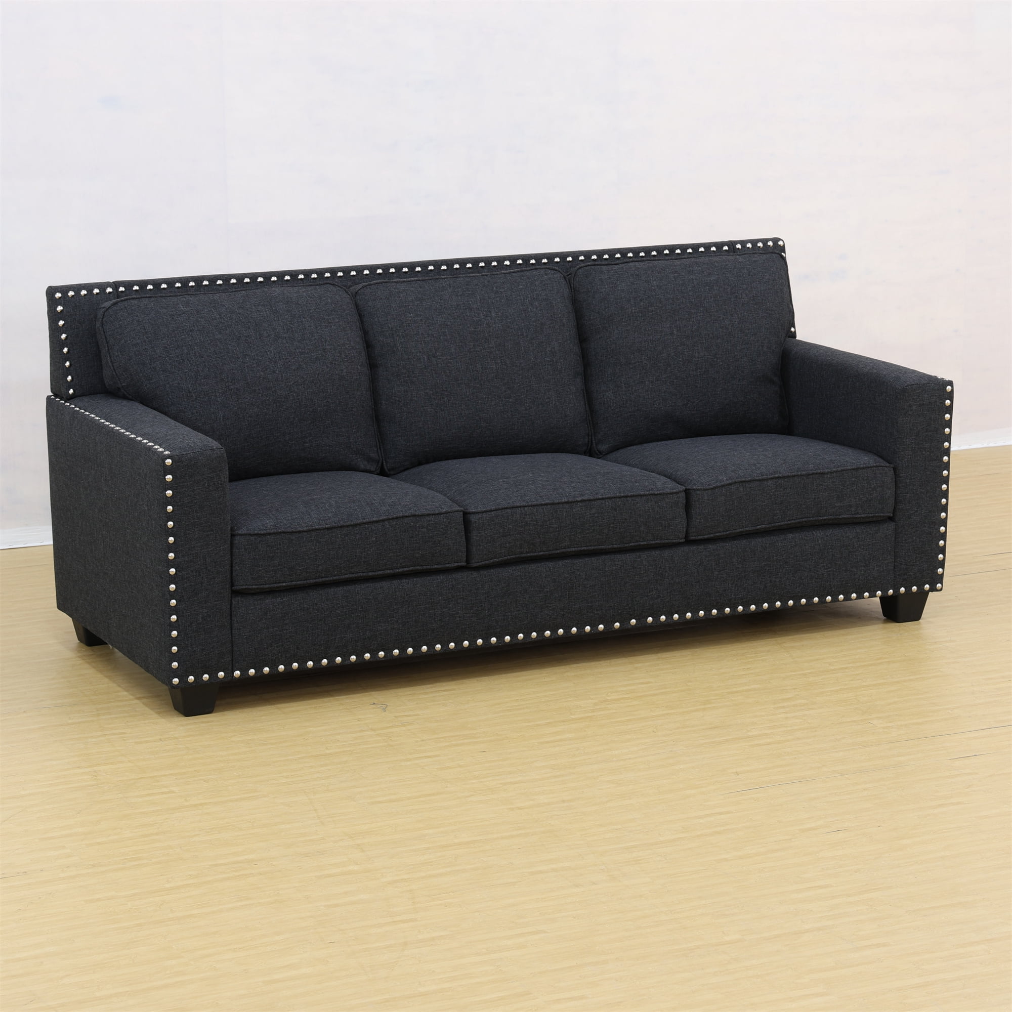 Aukfa 3-Piece Deep Seat Sofa Set for Living Room, 3-Seater Couch, Loveseat, Armchair, Linen, Black