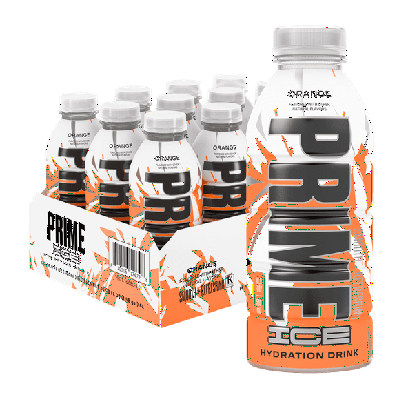 Prime Ice Hydration Sports Drink, Orange, 16.9 fl oz, 12 Pack, Bottles