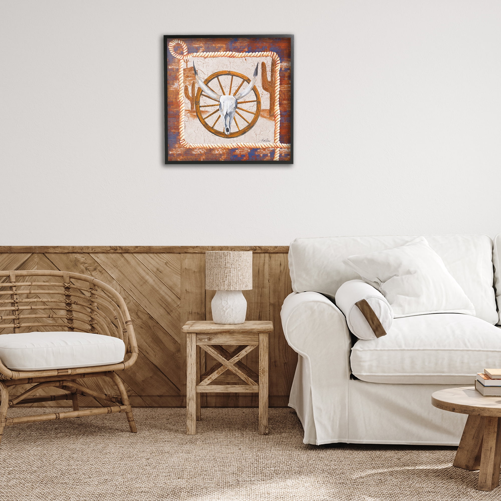 Stupell Industries Western Desert Wheel Landscape Painting Black Framed Art Print Wall Art, 24 x 24