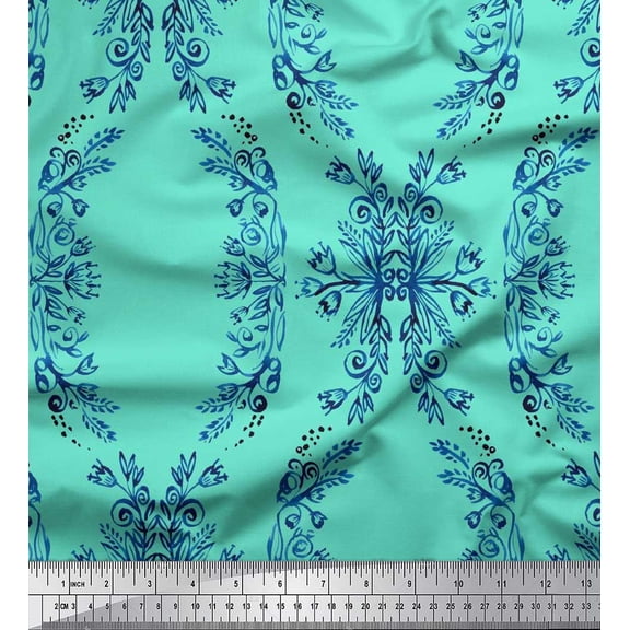 Soimoi Cotton Duck Fabric Floral & Ogee Damask Print Fabric by the Yard 42 Inch Wide