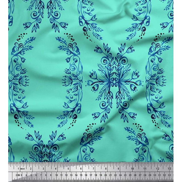 Soimoi polyester Crepe Fabric Floral & Ogee Damask Print Fabric by Yard 42 Inch Wide