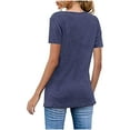 thumbnail image 3 of USSUMA Summer Tops for Women 2025 Women Fashion V-Neck Short Sleeve Solid Long T-shirt Blouse Ladies Tops Leisure Festive Fashion Blue Polyester L, 3 of 6