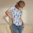 thumbnail image 3 of Saiise Motif Voiliers et Mouettes Combinaison à Manches Courtes pour Femmes Col Rond Pyjama Justaucorps Extensible avec Fermeture à Pression-Moyen, 3 of 7