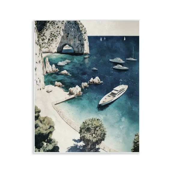 Stupell Industries Rocky Coast Boats Landscape & Nature Painting Unframed Art Print Wall Art, 11 x 14