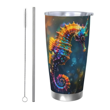 

Gaeub Neon Seahorse Underwater Realm Print 20-Ounce Stainless Steel Car Cup Tumblers Cups with Lids and Straw Coffee Cups for Adults Kids Home Car Office School Travel Party-Straw Two-piece Set