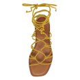 thumbnail image 5 of FSJ Women Open Toe Lace up Gladiator Sandals Woven Strappy Ankle Wrap Flats Summer Beach Outdoor Shoes Size 7.5 Yellow, 5 of 5