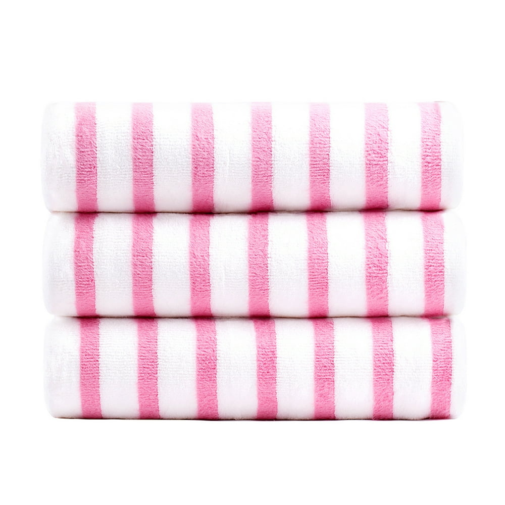 Soft Cabana Stripe Bath Towel Beach Towels 3 Piece (Pink, 27 x 55