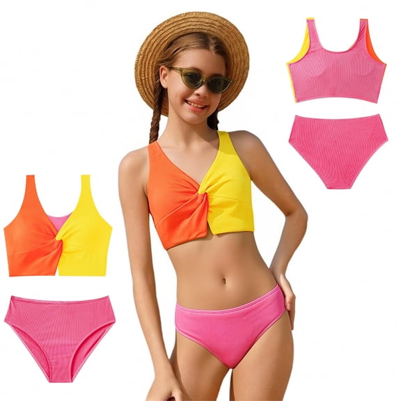 Kids Girls Swimsuit Girls Swimsuit With Shorts Two Piece Set Bathing Suit Girls Girls Rompers Size 7-8 Years
