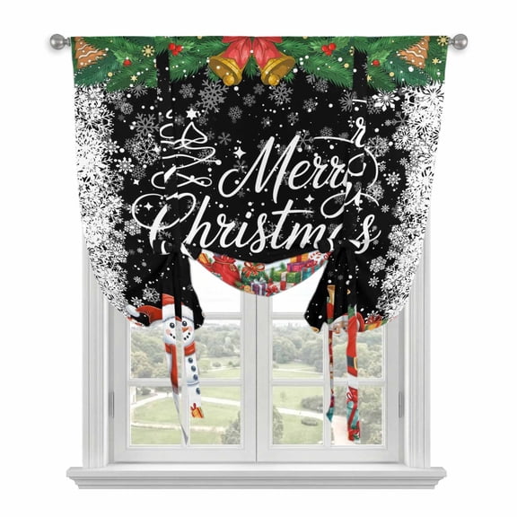 Black Christmas Balloon Curtains for Windows, Bedroom Curtains 54 Inch Length, Xmas Snowman Santa Elk Winter Snowflake Tie Up Curtains Panels Thermal Insulated Bathroom Curtains Window 42"x54"