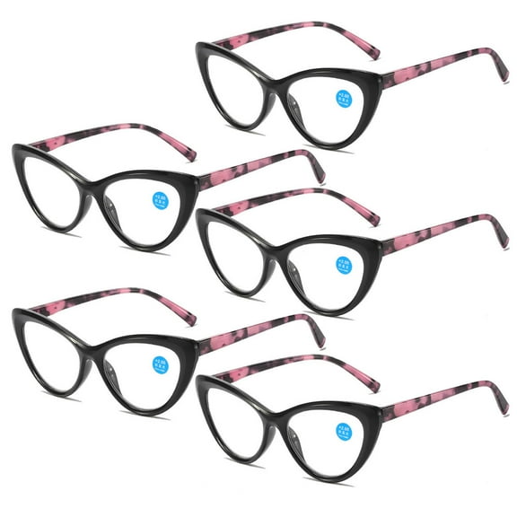 5 Pairs of Women Retro Cat Eye Reading Glasses Ladies Anti Blue Light Spring Hinge Black Pink Readers