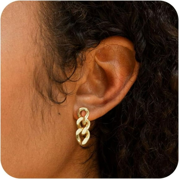 Gold Hoop Earrings for Women, Dainty 14k Gold Plated Huggie CZ Diamond Dangle Drop Earrings