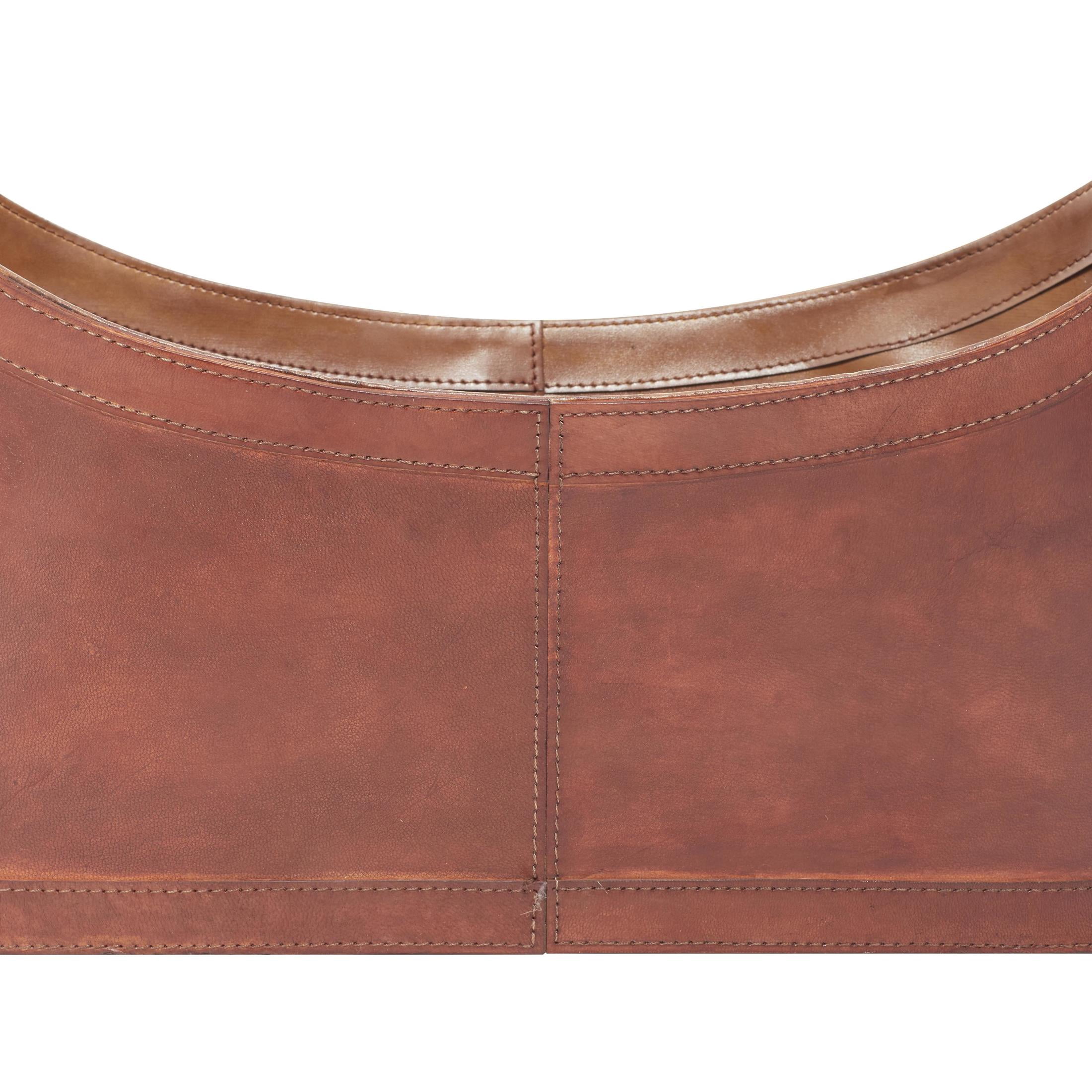 DecMode 12" Brown Leather Handmade Curved Box Style Single Slot Magazine Holder with Buckle Handles