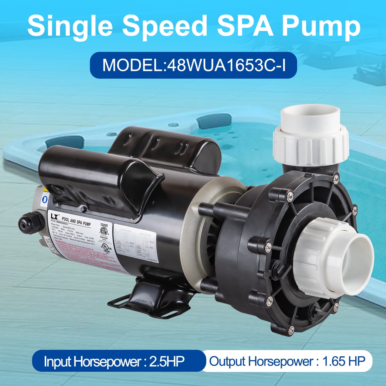 LINGXIAO SPA Pump, Single Speed Hot Tub SPA Pump, 2.5HP LX SPA Pump Motor, (230V or 115V)/60HZ, 2" Port - Model: 48WUA1653C-I
