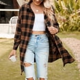 thumbnail image 4 of Flannel Plaid Shirts Women Button Down Long Jackets Fall Outwear with Pockets Lapel Collar Shackets Coat Mid-length (2XL, Brown), 4 of 7