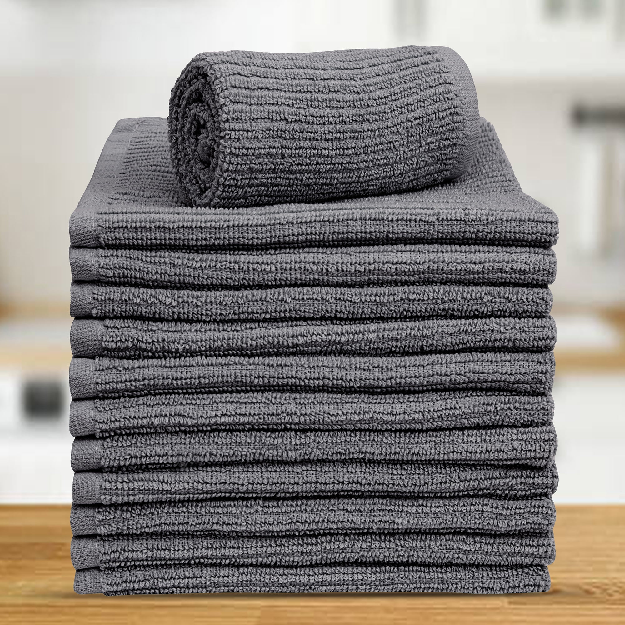 Bumble 12-Pack Antimicrobial Barmop Kitchen Towels / 16” x 19” Premium Kitchen  Towels/Super Absorbent Heavy Weight Cotton/Ribbed Weave - Clean Palette 