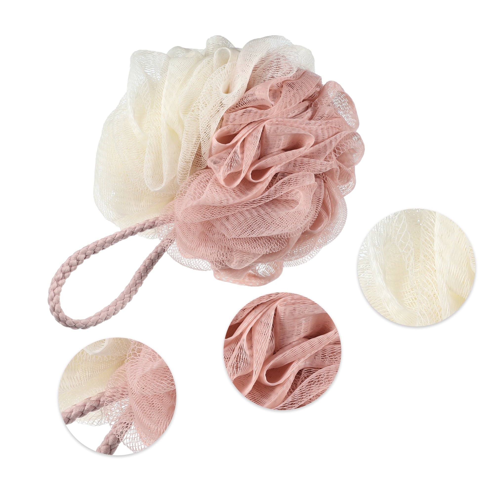 Unique Bargains Bath Shower Loofah Sponge Body Puffs 4.72"x5.12" 1 Pc Pink