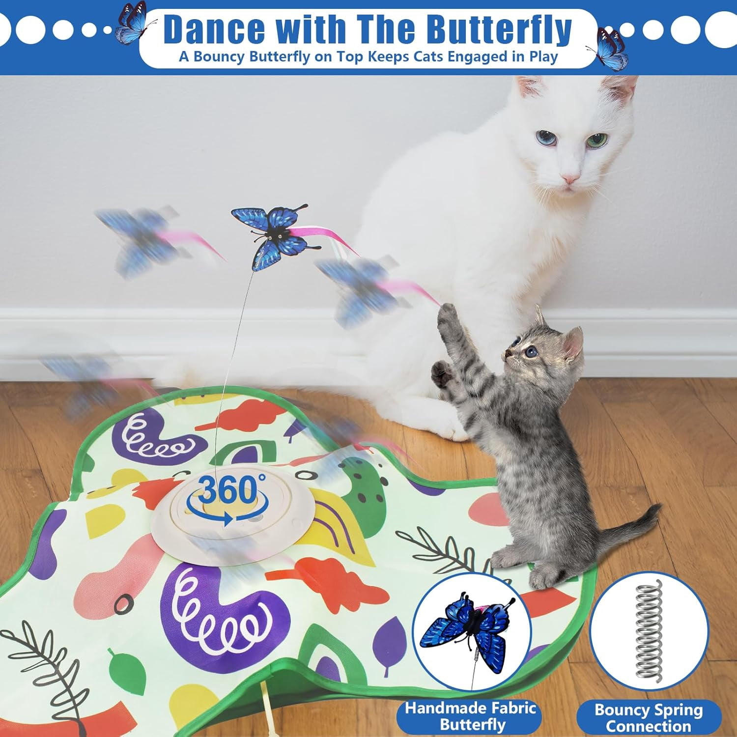 Magicorange Interactive Cat Toy for Indoor Cats, Hide and Seek Cat Toy Rechargeable, Automatic Moving Feather Toy, Non-Slip Suction Cup Base
