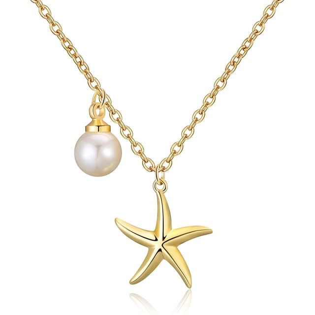 Collar con colgante para mujer, pequeño colgante de cubo hueco con forma de estrella de mar y corazón chapado en oro de 14 quilates, cadena ajustable para niñas y mujeres, regalos de joyería