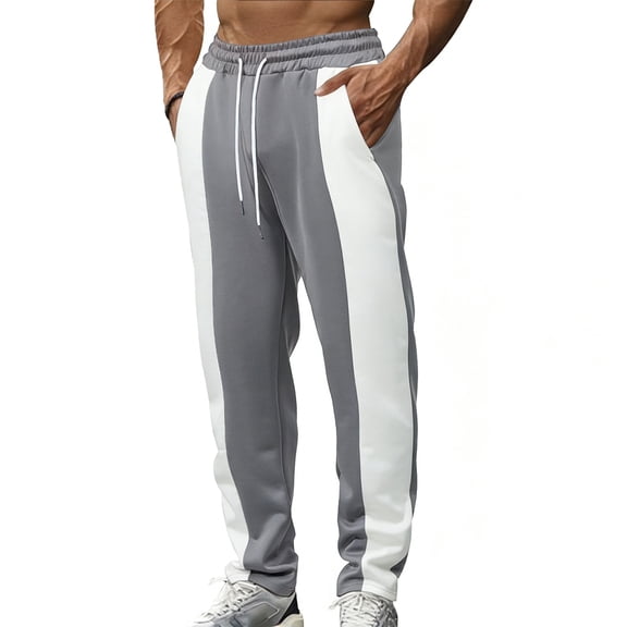 LWavelet Mens Color Block Track Pants Elastic Waist Slim Fit Casual Pants Gray M