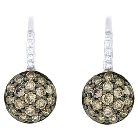Gold Champagne Diamond Earrings - Round Cut Champagne Natural Diamond Dangle Earrings In 14K Solid White Gold (0.55 Ct) By Jewel Zone US