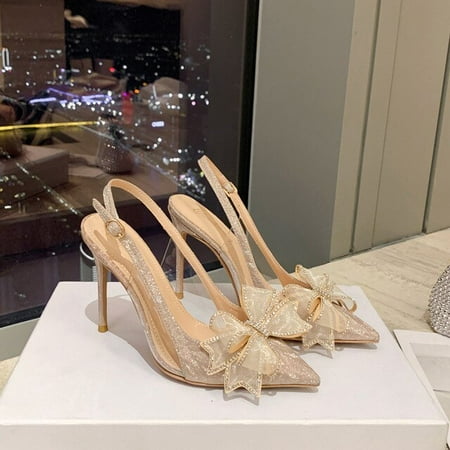 

New women s fashion sexy sandals stiletto pointed gold high heels bridal wedding shoes silver shiny rhinestone bow heel empty