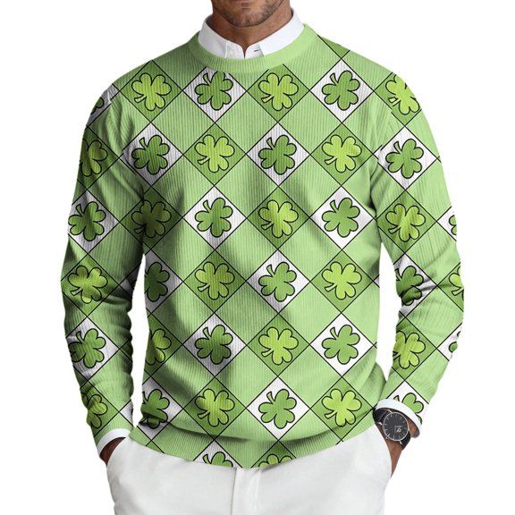 St. Patrick's Day Pullovers for Men Long Sleeve Clover Knit Sweaters Saint Patrick's Day Pullovers