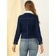thumbnail image 4 of INSPIRE CHIC Chaqueta vaquera de mezclilla elástica de manga larga con botones y cuello sherpa para mujer Azul oscuro XL, 4 of 6