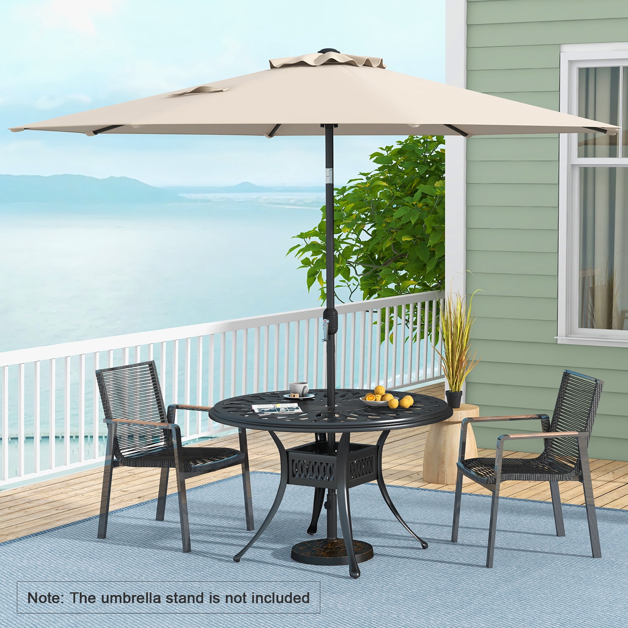 Gymax 300 CM Patio Umbrella Heavy Duty Market Umbrella w/ Tilt Mechanism Crank Handle Beige