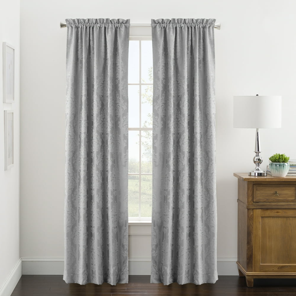Mainstays Traditional Damask Jacquard Light Filtering Rod Pocket Curtain Panel Pair, Set of 2