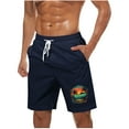 thumbnail image 2 of PNTUTB Men's Solid Color Matching Hawaiian Fashion Print Elastic Drawstring Pocket Casual Beach Shorts, 2 of 6