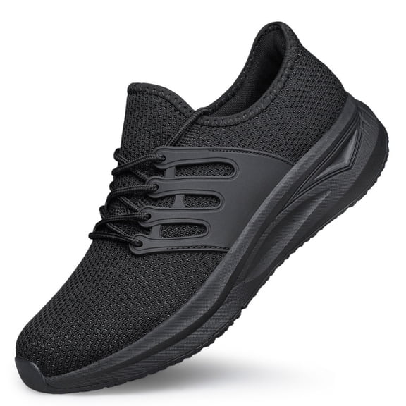 AMANSSE Mens Slip on Walking Shoes Comfort Lightweight Breathable Sock Shoes Non Slip Mesh Casual Workout Tennis Gym Running Sneakers All Black Size 7.5