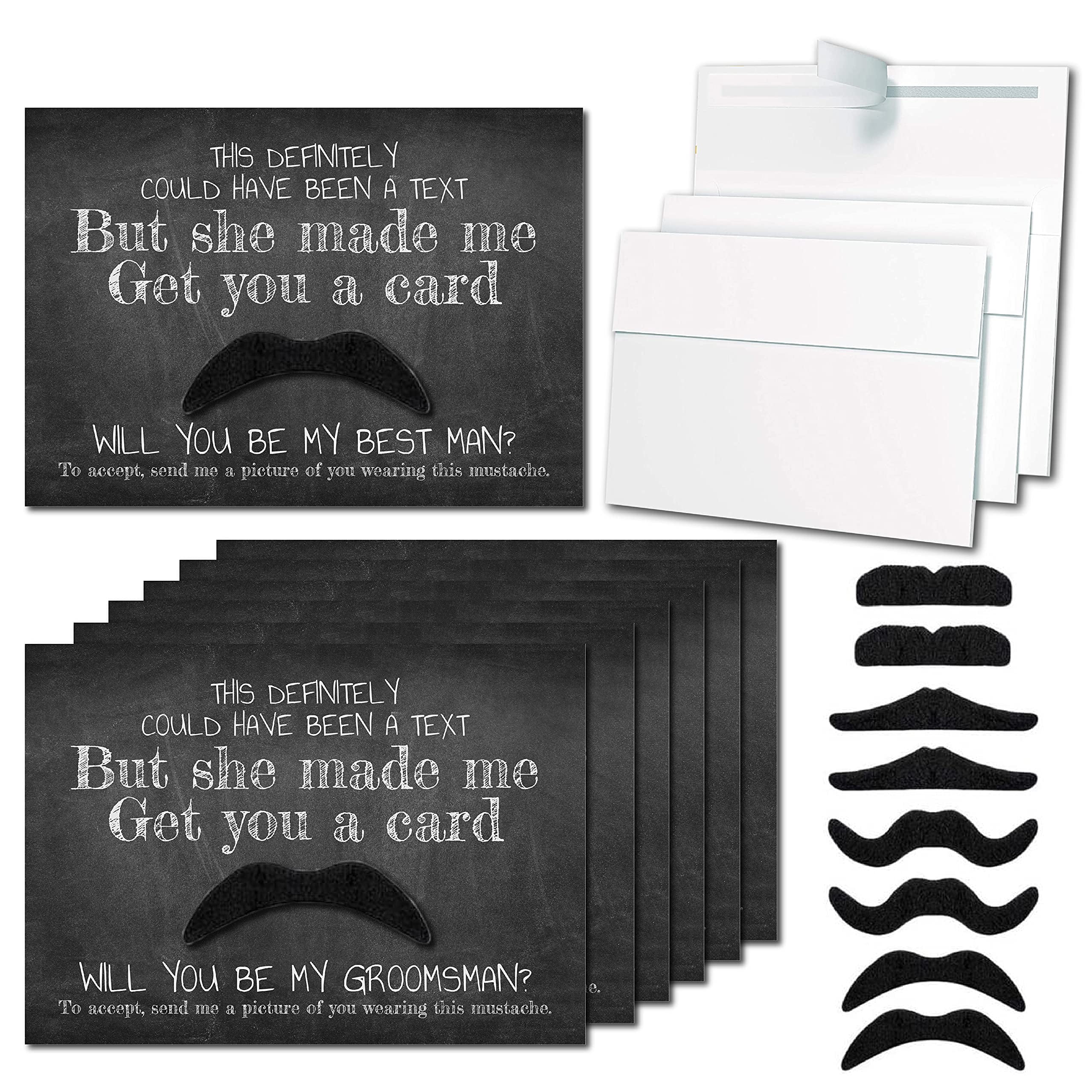 Groomsmen Proposal 5x7 Cards with Envelopes and Fake Mustaches Set (7  Groomsmen Cards + 1 Best Man Card), Groomsman Proposal Gifts, Funny  Groomsmen Proposal Gifts 
