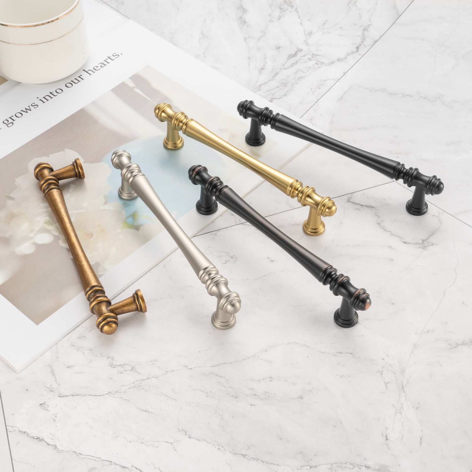 KOOFIZO 10 Pack Classical Cabinet Pull - Brushed Gold Furniture Handle, 3 Inch/76mm Screw Spacing