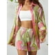 thumbnail image 2 of SAYOO Traje de pantalón de dos piezas para mujer, blusa de manga larga con estampado de flores / irregulares y pantalones cortos de pierna recta SAYOO  casual, 2 of 9