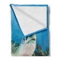 thumbnail image 2 of Turtle Soft Flannel Fleece Blanket, Photo of Green Turtle and Lion Fish on Tropical Coral Reef Chelonia Snorkeling, Cozy Plush for Indoor and Outdoor Use, 50" x 60", Blue Green White, by Ambesonne, 2 of 5